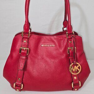 Michael Kors Bedford Large Red Pebbled Leather Triple Entry EW Satchel
